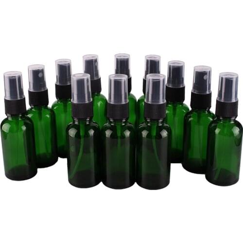 12pcs 30ml Green Glass Spray Bottle w/ Black Fine Mist Sprayer essential oil bottles empty cosmetic containers