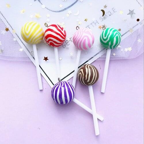 60*22mm Polymer clay lollipop 3d resin food necklace charms very cute keychain pendant necklace for DIY decoration
