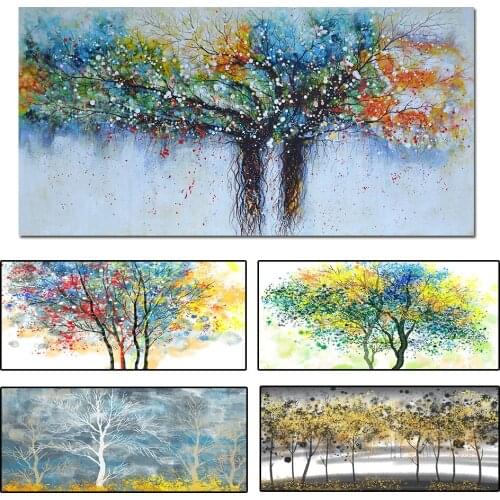 Abstract Colorful Trees Paintings 100% Hand Painted Oil Painting On Canvas Beautiful Modern Wall Art For Living Room Home Decor