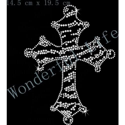 Free shipping Budded Cross Hotfix Rhiestone Transfer
