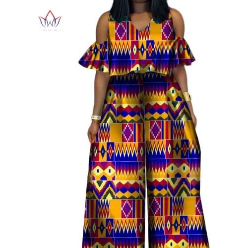 Bintarealwax Plus Size Women Jumpsuit 2021 Bazin Riche Sexy Cotton Wax Print Romper Dashiki Elegant Africa Clothing WY059
