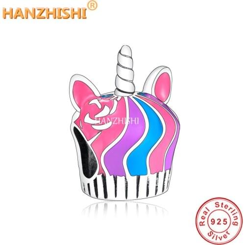 2022 Autumn Collection 925 Sterling Silver Cute Cake Unicorn Charms Black Beads Fit Original Pandora Charm Bracelet Jewelry