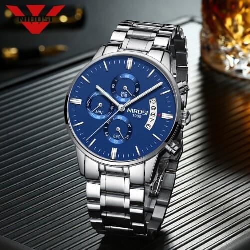 NIBOSI Fashion Sports Men Watches Mens Quartz Clock Luxury Brand Full Steel Military Wrist Watch Relogio Masculino Reloj Watch