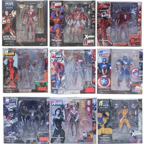 Revoltech Series Avengers Deadpool Spiderman Venom Spider Gwen Wolverine Captain America Magneto Action Figure Model Toy