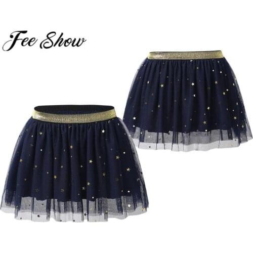 FEESHOW Summer Kids Baby Clothing Sparkly Stars Sequins Ruffled Layered Tulle Tutu Skirt Girls Ballet Dance Party Princess skirt