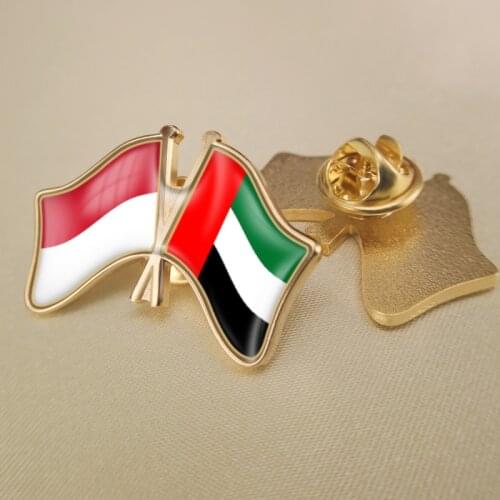 Indonesia and United Arab Emirates Crossed Double Friendship Flags Lapel Pins Brooch Badges