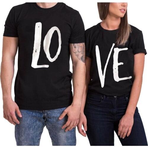 Valentines Day Men Boyfriend Husband Couples Short Sleeve 'LO' Letter Print puzzle Couples Black T Shirts Tops Dating Outfit