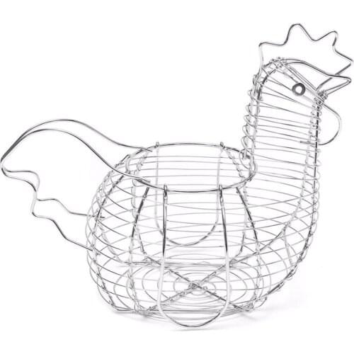 Chicken Egg Basket Holder Metal Wire Hen Shaped Kitchen Storage Basket Rack Decor Chicken Shaped Egg Basket