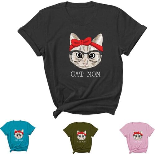CAT MOM Letter Print Women T Shirt Short Sleeve O Neck Loose Women Tshirt Ladies Tee Shirt Tops Clothes Camisetas Mujer