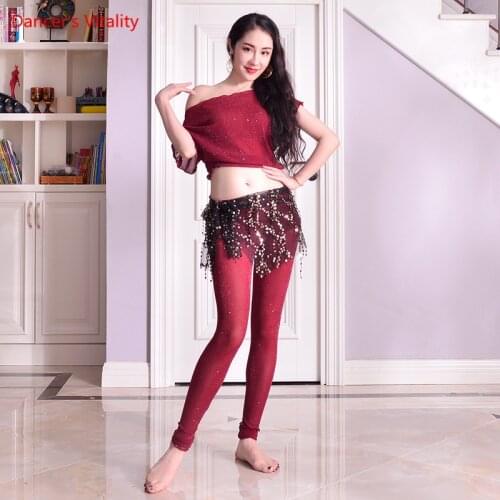 Belly Dance Suit Female Adult Elegant Short Sleeve Top And Hip Scarf Practice Clothes Tulle Shirt Trousers Performance Clothing