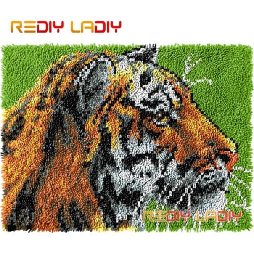 Latch Hook Rug King of Tiger Crocheting Wall Tapestry Kit DIY Carpet Rug Chunky Yarn Needlework Knitted Floor Mat Hobby & Crafts