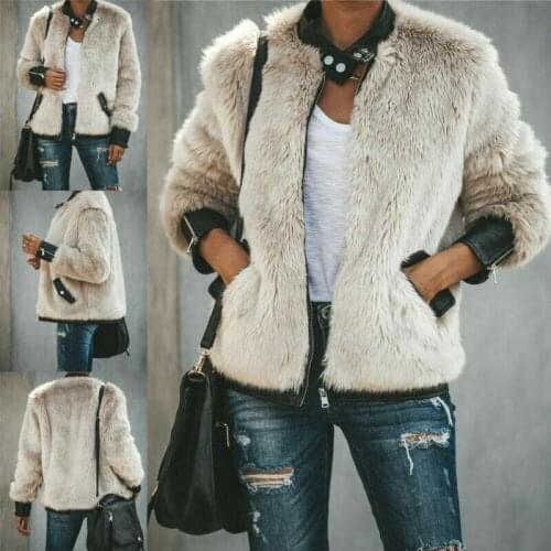 XS-XL Fashion Womens Thicken Faux Fur Fleece Coat Ladies Long Sleeve Zipper Jacket Winter Warm Overcoat Outwear