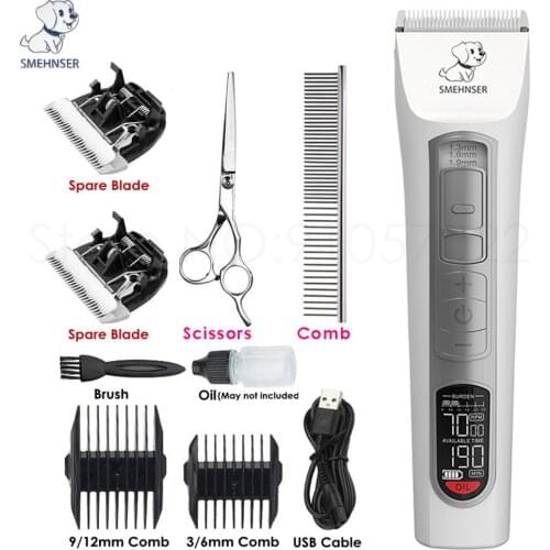 SMEHNSER Dog Clippers for Dogs Grooming Clipper Kit Professional Rechargeable Low-Noise Pet Cat Hair Trimmer Battery LCD Display