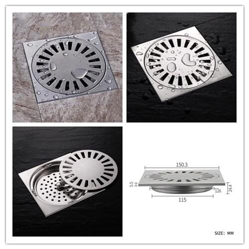 Brushed 150*150mm stainless steel bathroom toilet floor drain balcony Shower room drainer square shape,Large flow