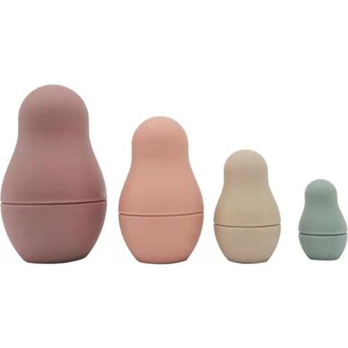 4 Pack Silicone Matryoshka Russian Nesting Dolls Stacking Toys Solid Color
