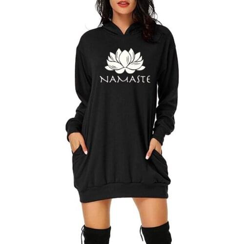Fashion Women Clothing Namaste Print Sweatshirt Women Top Long Sleeve Hoodie Autumn Female Pocket Dress Hoodie Sweatshirt s-2XL