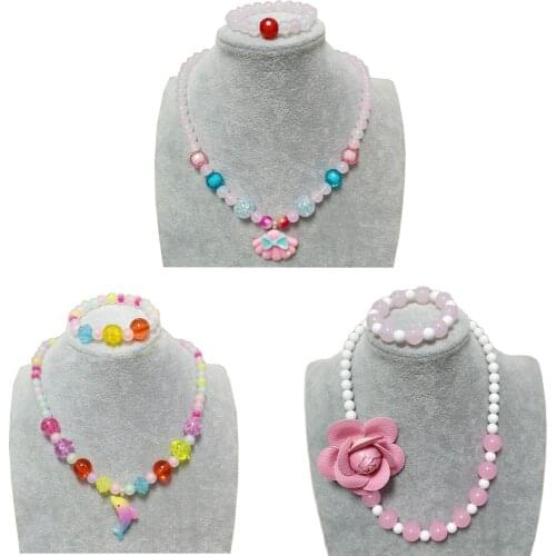 Fashion Cartoon Pink Pearl Shell Children Necklace Bracelet Dolphin Camellia Heart Bow Pendant Multicolor Cute Jewelry For Girl