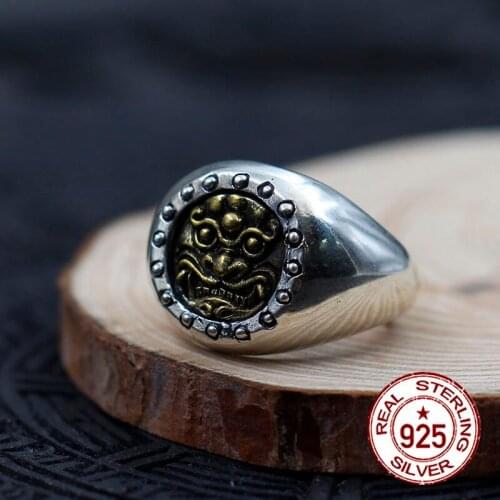S925 sterling silver mens open ring personality retro classic style unique beast modeling send lovers jewelry gift 2018 hot