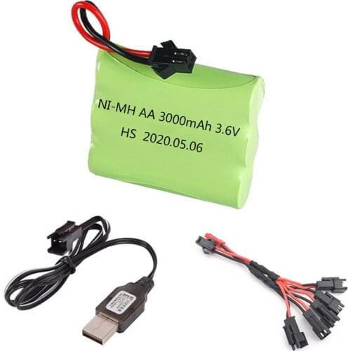 NiMH Battery 3.6V 3000mah with charger set For Rc toys Car Tank Trains Robots Boats Guns Ni-MH AA 3.6 v Battery for rc toy parts