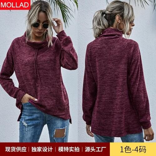 2021 Autumn New European and American Long-Sleeved Sweater T-shirt Turtleneck Bottoming Shirt Top for Women