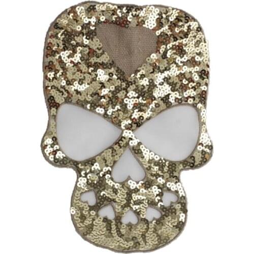 Clothing Women Shirt Top Diy Large Patch Skull Golden Sequins deal with it T-shirt girls Biker Patches for clothes Punk Stickers