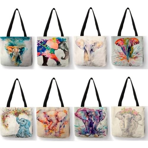 Wholesale Cute Elephant Print Women Handbags Large Capacity Totes Color Drawing Animal Shoulder Bag for Shopping School Travel