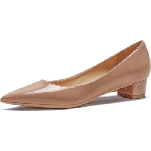 Luxury Designer Woman 3CM Med High Heels Women Sexy Ladies Pumps Square Heel Big Size Patent Leather Pointed Toe Shoes M0053