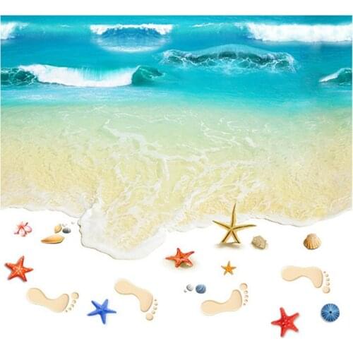3D Flooring Wall Sticker Beach Pattern Bedroom Kitchen Toilets Floor Painting Self-adhesive Removable Non-Slip Wallpaper