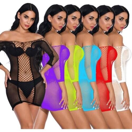 Sexy Lingerie Middle Sleeves Siamese Net Clothing Bag Hip Fishnet Skirt Perspective Hollow Out Stockings Womens Backless Tights