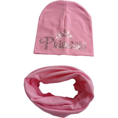 Infant Hat childrens Autumn princess diamond Baby Hat Girl Boy Cap Kids cotton Beanie bonnet Children Collar Scarf set baby cap