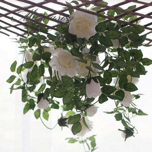 200cm/78.74" Silk Roses Ivy Vine with Green Leaves For Home Wedding Decoration Fake leaf diy Hanging Garland Artificial Flowers
