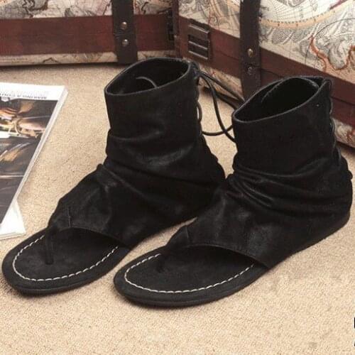 Korean Style New Summer Flip flops High top Cow leather Beach Ankle Gladiators Leisure Sandals