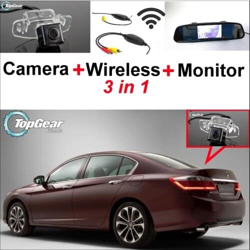 3 in1 Special Rear View Camera + Wireless Receiver + Mirror Monitor Parking System For Honda For Accord 9 Generation 2014~2015