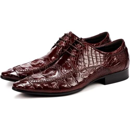 Classic Formal Shoes Men Fashion Shiny Genuine Leather Oxford Dress Shoes Italian Pointed Toe Handmade Mens Crocodile Shoes