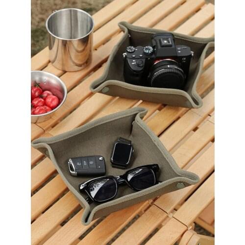 Outdoor Furniture Waxed Canvas Storage Tray Folding Catchall Box Tray For Keys Coin Catchall Change Key Wallet Coin Box Storage