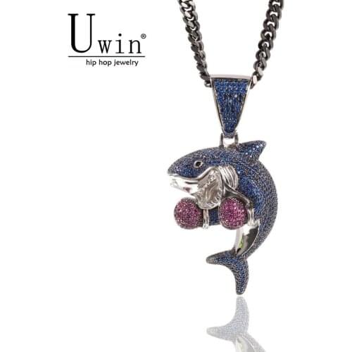 UWIN Boxing Shark Pendant HipHop Bling Purple Blue Copper Material Necklace Chain Fashion Hiphop Jewelry