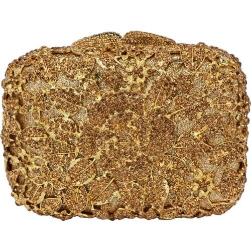 Golden Chain Evening Bag Diamond Pochette Purse Crystal Wedding Clutches Party Prom Formal Handbag Luxury Bling Bag 88367