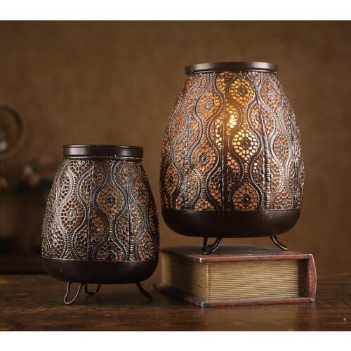 Vintage Wrought Iron Carved Lantern Night Light European-Style Portable Hollow Lantern House Decoration For Home Indoor Outdoor