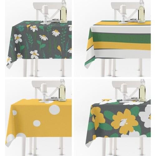 Waterproof Tablecloth Flower Flora Plant Yellow Green Black Anti-stain Dining Tables Cover for Home Kitchen Party Decoration
