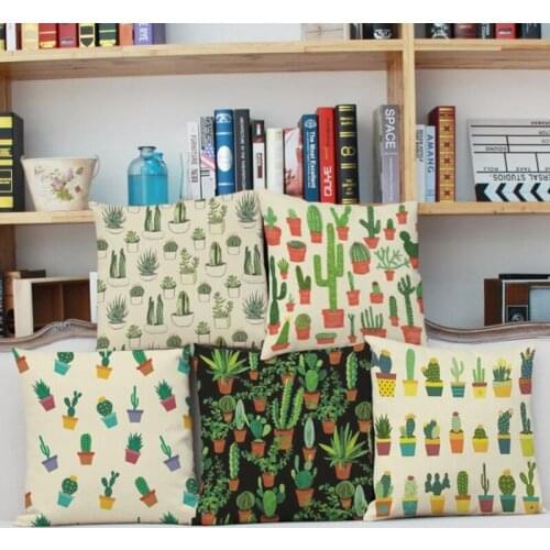 Green Cactus Pillow Leaf Cushion Decorative Pillows Linen Pillowcase Sofa Home Decor Decoration Cushions 20x20