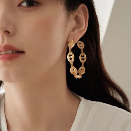 Korean Womens 2021 Trendy Fashion Earrings For Women Exquisite Chain Hoop Stainless Steel Two-Tone Earrings Dangle Drop Gift