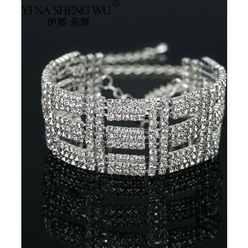 Fashion Rhinestone Silver Colour Belly Dance Bracelets for Women Crystal Multi-layer Cuff Bracelet Bling Wedding Jewelry Gift