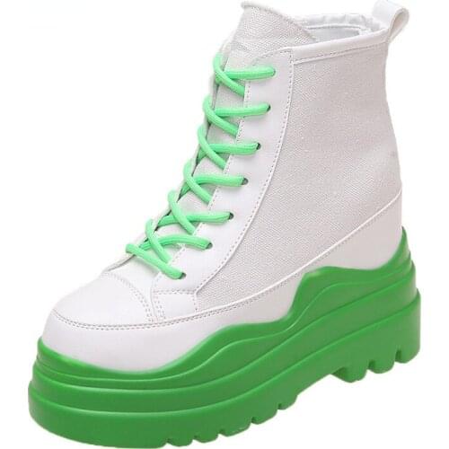 Women Canvas Boots 2021 Spring New Fashion Woman Ankle Wedge Boots Autumn Ladies Green Shoes Cool Boot Female Shoes