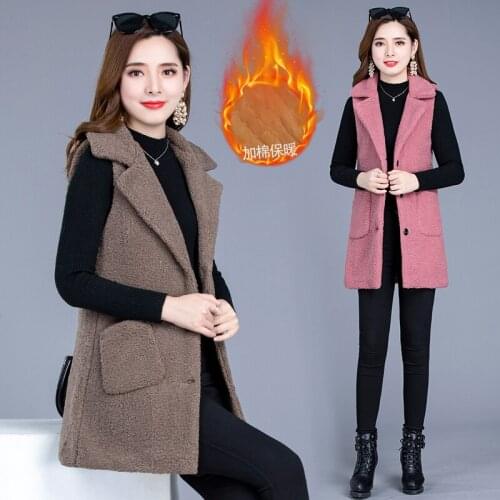 Plus Size 2020 the lambs wool Womens Vest Long sleeveless sherpa Coat Female Spring Waistcoat for Feminine fur jacket coat 5xl