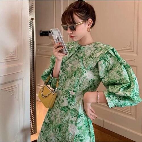 Summer Women French Floral Print Slim Puff Sleeve Mini Dress Female High Street Vintage Dress High Version Ladies Dresses ML229