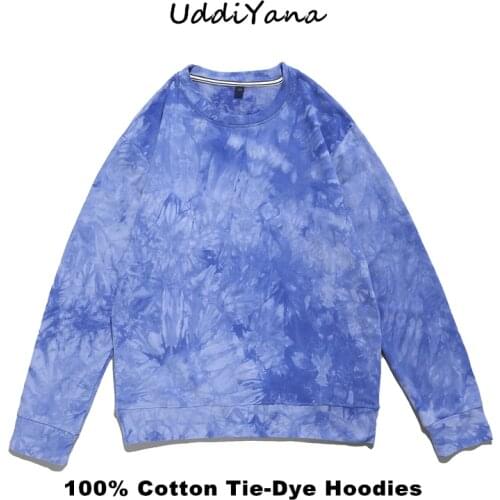 2021 Fashion Tie-Dye Print Hoodies Mens Harajuku Hoodie Womens Y2K Tracksuit 100% Cotton Tops Sweatshirt Clothing For Female