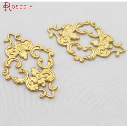 29452)20PCS 36x23MM Not plated color Brass Flower Decorative Spacers Diy Jewelry Findings Accessories Wholesale