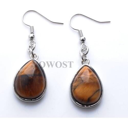 5Pairs Women Drop Earrings Natural Tigers Eye Gem Stone Teardrop Bead Reiki Healing Earrings Bohemian Jewelry QR3173
