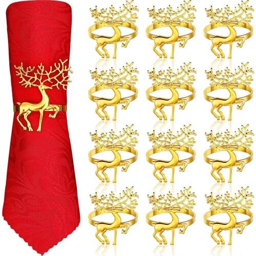 6pcs Christmas Napkin Rings Holders Deer Napkin Rings for Christmas Dinners Parties, Wedding Adornment Table Decor for Christmas