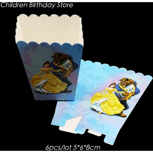 6pcs/lot Beauty and Beast popcorn boxes Beauty and Beast birthday party decorations baby shower Beauty and Beast popcorn case